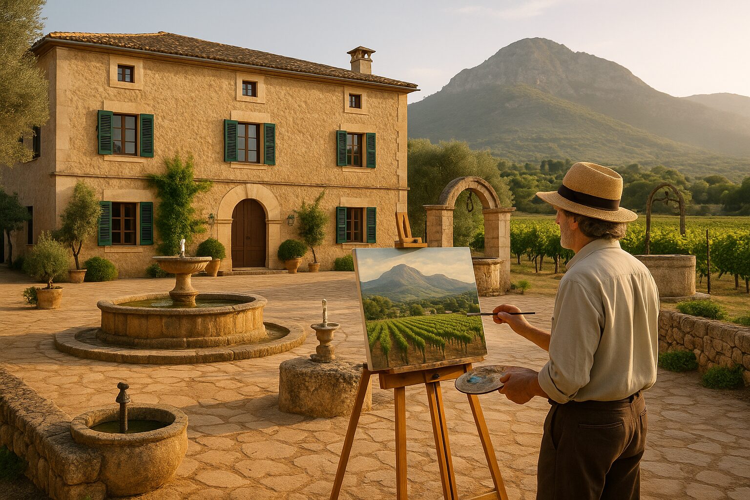 KI generiertes Bild eines Künstlers auf seinem Grundstück