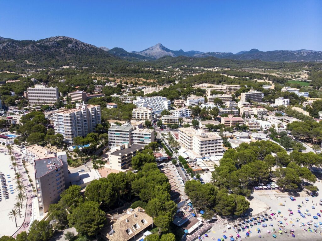 Aerial view, view of aeguera with hotels and beaches, Costa de la Calma