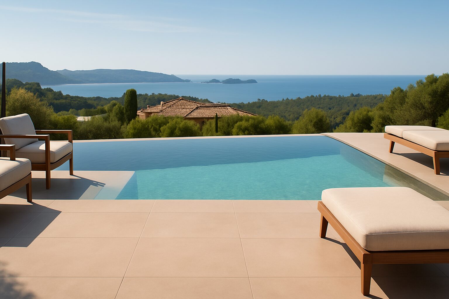 KI generiertes Bild einer Terasse mit Pool