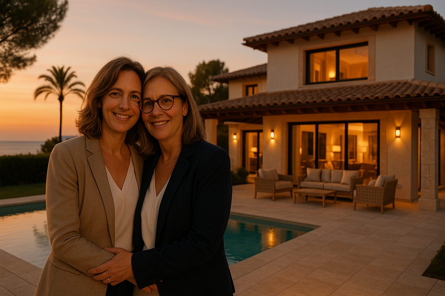 KI generiertes Bild von einem Paar vor ihrer Villa in Santa Ponsa